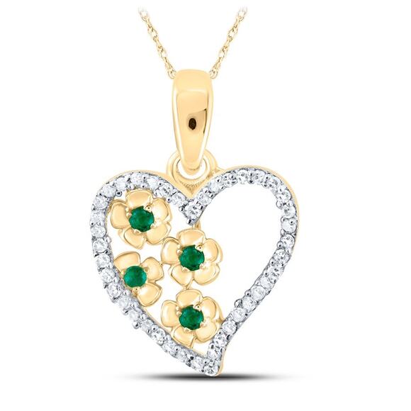 Emerald Diamond Heart Pendant 10k Yellow Gold Charm - Picture 1 of 1